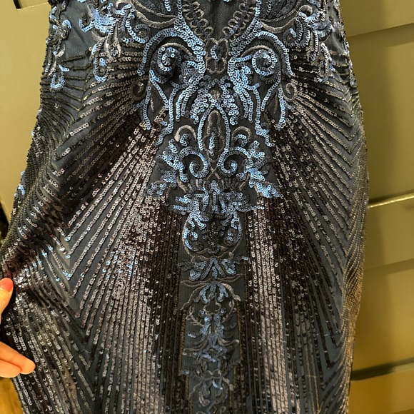 Gorgeous Blue & Black Sleeveless Tea Length Fitted Dress, UK 10; US 6 - Picture 3 of 5